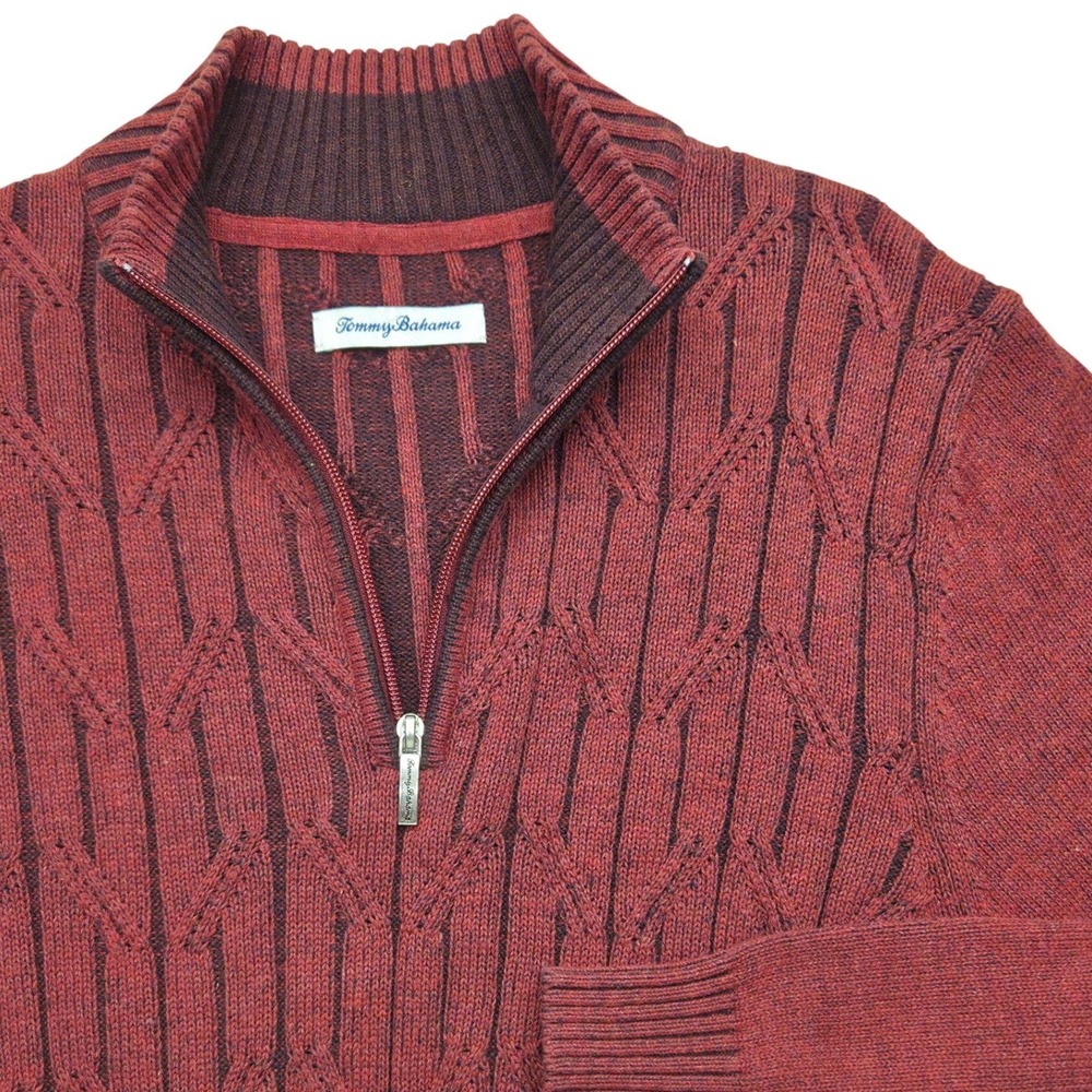 Tommy‎ Bahama Cable Knit 1/4 Zip Sweater Cotton Burgundy Red Mens Medium